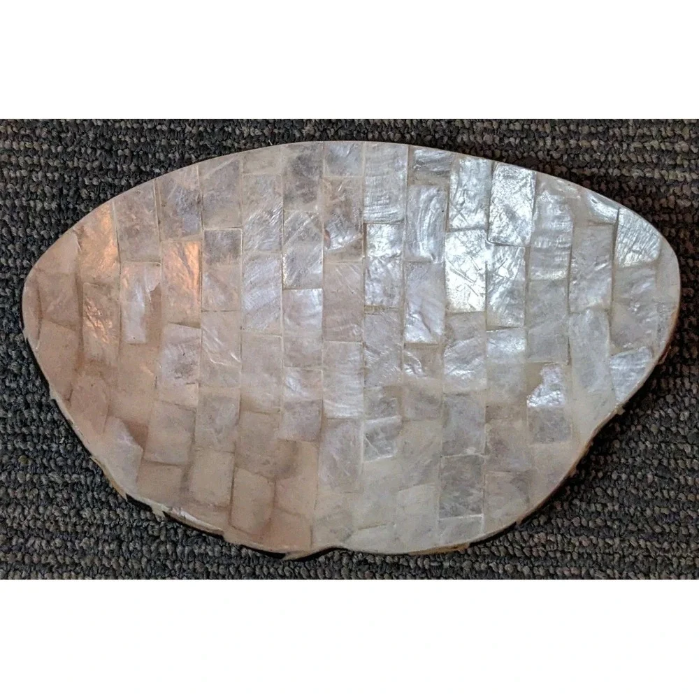 Mother of Pearl and Coconut Mosaic Tile Inlay Trinket Dish Bowl Iridescent